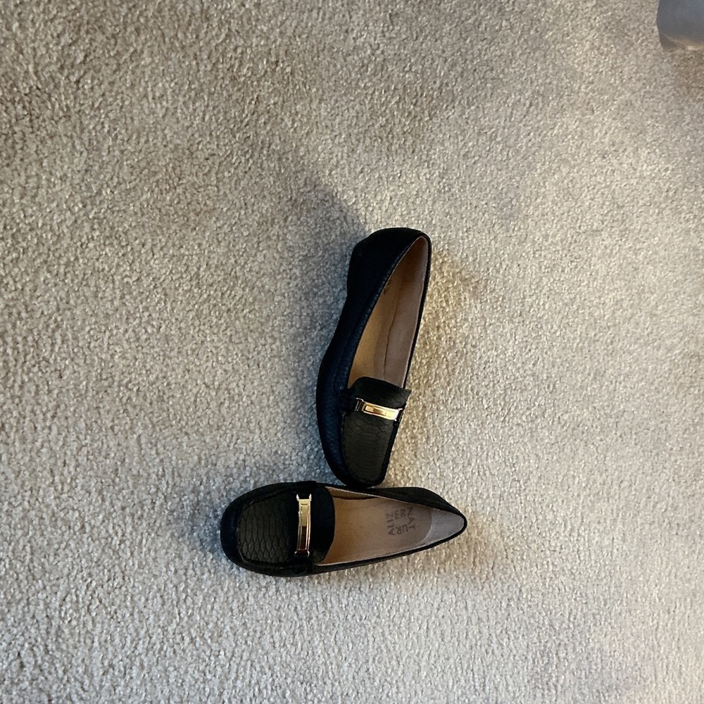 Naturalizer Black Loafers with Gold Accent - Picture 2 of 6